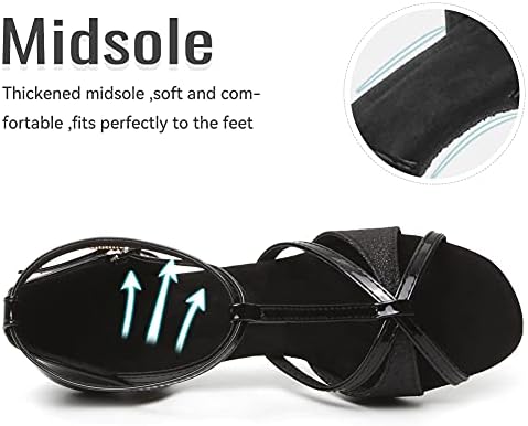 HIPPOSEUS Women's Latin Dance Shoes Black T-strap Open Toe Ballroom Salsa Dance Shoes, 8 B(M) US | Image 6