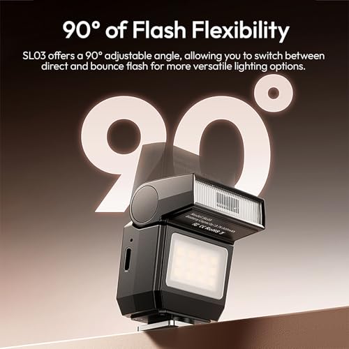 Image of ULANZI SL03 Camera Mini Flash, Speedlite Video Light GN8 6500K for DSLR | For Sony /Canon /Fuji /Nikon, CRI 97, with Single-contact Universal Hot Shoe Mount, 90 Angle Adjustable, Typ-c Rechargeable