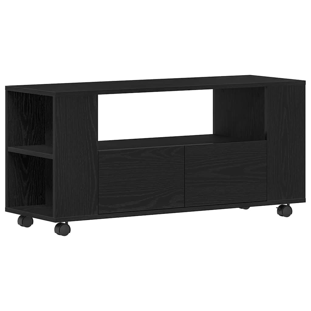 vidaXL TV Cabinet with Wheels Black Oak 102x34.5x43 cm Engineered Wood, tv stand, tv sideboard, hifi cabinet, tv bench, tv stand cabinet