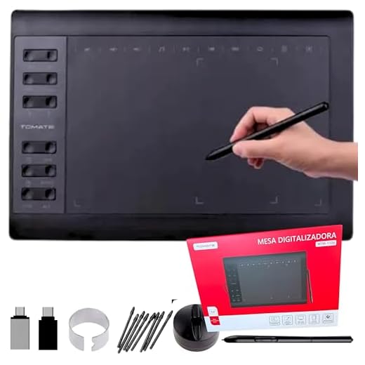 Mesa Digitalizadora Tomate Com 11,6" " " Caneta 5080 LPI Sem Bateria Teclas de Atalho 10 Ponteiras e Adaptadores Micro-USB e Tipo c Uso em Celular e Tablet Notebook Desktop