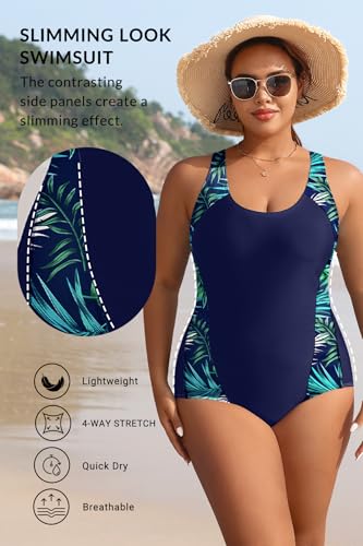Image of Aqua Eve Plus Size Swimsuits Athletic One Piece Bathing Suit for Women Tummy Control Slimming Swimwear