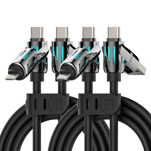 Image of MFish 2-Pack 240W 4-in-1 Multi Charging Cable, Black+Grey, 6.6FT