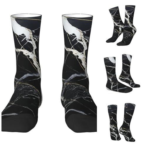 LZQPOEAS Black and white marble Athletic Socks Unisex Cushioned Crew Socks Hiking Running Calf Sock Soft Above Ankle Sock