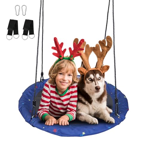 JUNGLE WELL Nest Swing Seat for Kids - 100cm Heavy Duty 900D Oxford Fabric, 160KG Capacity, Adjustable Tree Straps & 2 Carabiners | UKCA & CE Certified for Indoor & Outdoor Use (Starry Night)