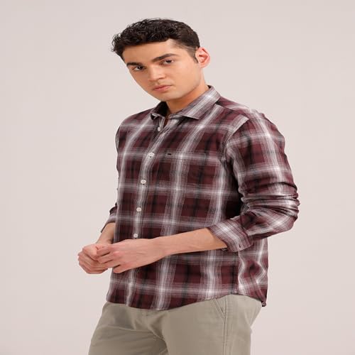Image of BASICS 100% Cotton Checked Shirt for Men | Slim Fit | Everyday Smart Casual Wear | Full Sleeve