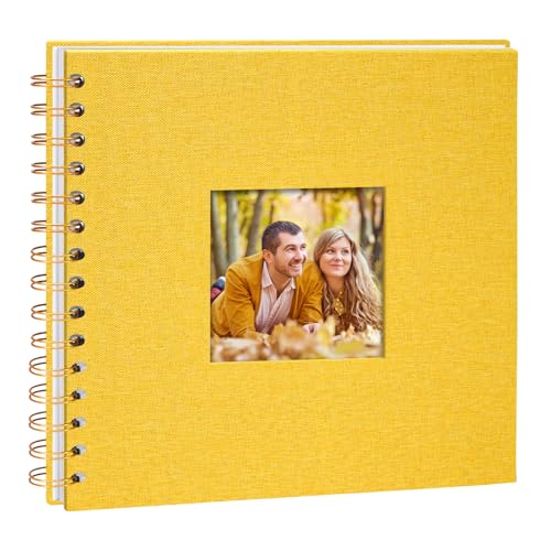 Vienrose Album Fotografico in Lino, 20,5 x 20,5 cm Libro dei Ricordi con 40 Pagine Bianche Fai Da Te per Viaggi Famiglia Matrimonio Natale, Giallo
