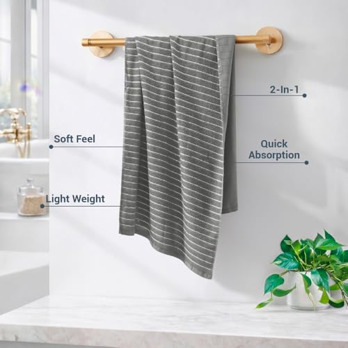 Image of Welspun 2-in-1 Towels for Bath Large Size | 100% Cotton Bath Towel | 250 GSM | High Absorbency & Quick Dry | Soft Feel | Bath Towel for Men & Women | 70 x 150 cm | Gunmetal Grey