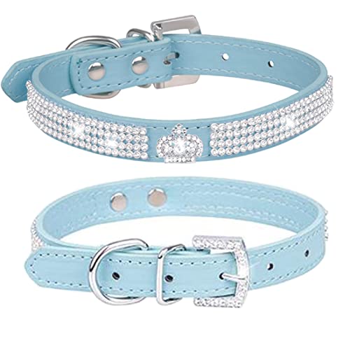 HALFSUMO Rhinestone Dog Collar Leather Dog Collar for Dogs Sparkly Rhinestone Studded Dog Collars for Pets Puppies Cats Combined Set including Leash - Image 2