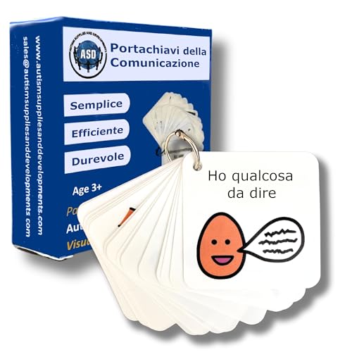 Portachiavi Comunicazione – Agenda Visiva Bambini Autismo – 16 Flashcards – CAA Giochi Montessori/Educativi –Ludattica –Regali Autistici –Italiano