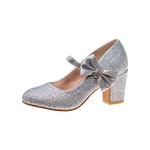 Badgley Mischka Heel Dress Pumps Closed Toe Rhinestone Shoes for Girl Kids (Silver/Gold/White/Black) (Little Kid - Big Kid)