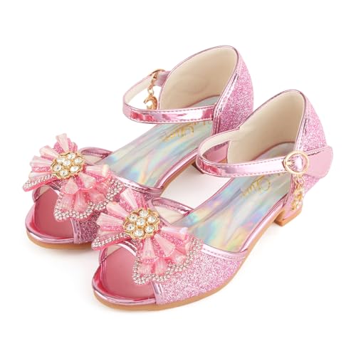 ChuLian Girls Dress Shoes Princess High Heels Sparkly Bow Dress Sandals Party Wedding Flower Girls Shoes Toddler Little Big Kid
