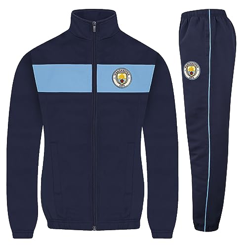 Manchester City FC officiel - Lot veste et pantalon de survêtement thème football - garçon - Bleu marine/ciel - 12-13 ans