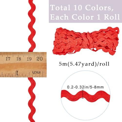 GORGECRAFT 10 Colors 54.6Yds/50M RIC Rac Trim Ribbon Wave Bending Fringe Trim 3/16 inch~3/8 inch(5~8.5mm) Wide Braids Cords Embellishments for Sewing Flower Making Wedding Lace Craft - Image 2