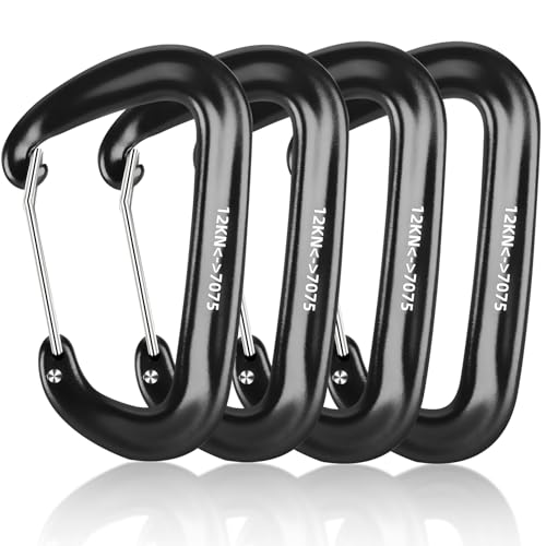 4 Stück Schwerlast Alu Karabiner, Karabiner Groß, Aluminiumkarabiner, Aluminium Karabiner Schlüsselanhänger, Alu Karabinerhaken für Camping, Wandern, Angeln(Schwarz)