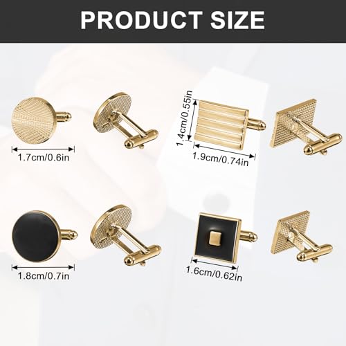 4 Pairs Cufflinks for Men Classic Tone Cuff Links Fashion Men Cufflinks Gold/Sliver Striped Disc Square Rectangle Cuff Links for Business Wedding Party Gift Box2