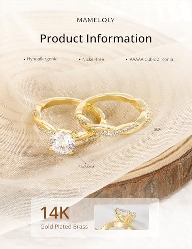 Image of Mameloly 1.5ct Engagement Rings for Women Round Bridal Ring Sets Cubic Zirconia Wedding Band Twisting Infinity Pave Set Size 3-12