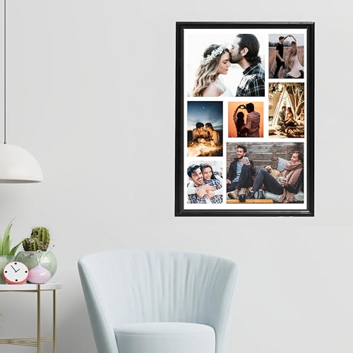 Image of Personalized Collage Rectangular Wood Wall Mount Photo Frame With Your Pictures|Customised Gift For Anniversary,Birthday,Wedding,Couples-7 Images-16X24 Inch,Black