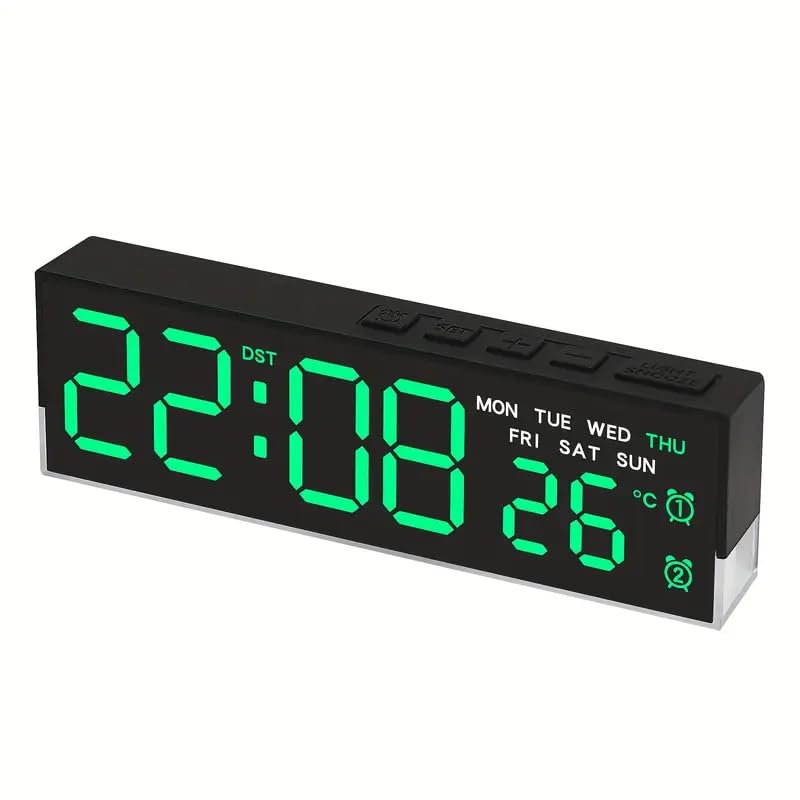 Image of Digital Alarm Clock 7 inch LED Display with Dual Alarm, Temperature, Date & Day Display, Adjustable Brightness, Soft Bottom Night Light, Desk /Table Clock for Home & Bedroom