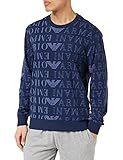 Natural Fibers Emporio Armani Men\'s All Over Logo Terry Sweatshirt Sweater, Printed Dark Blue, L