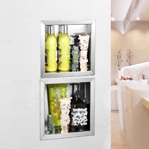 Wbudowany prysznic ze stali nierdzewnej i metalowy uchwyt na papier toaletowy, srebrna szafka ścienna do przechowywania hotelu kuchni oszczędzająca miejsce design 18 x 20 x 8 cm (7 x 8 x 3 cale)