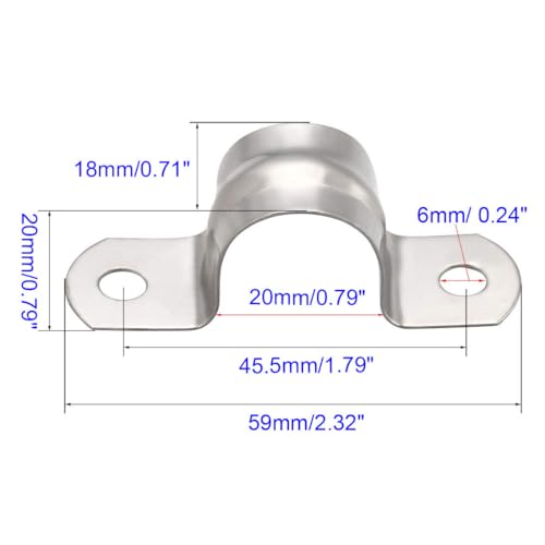 Unifizz 20mm(0.8") Rigid Pipe Strap 2 Holes U Bracket Cable Clamp, 304 Stainless Steel Tension Tube Clip Conduit Clamp Hanger 10pcs - Image 2