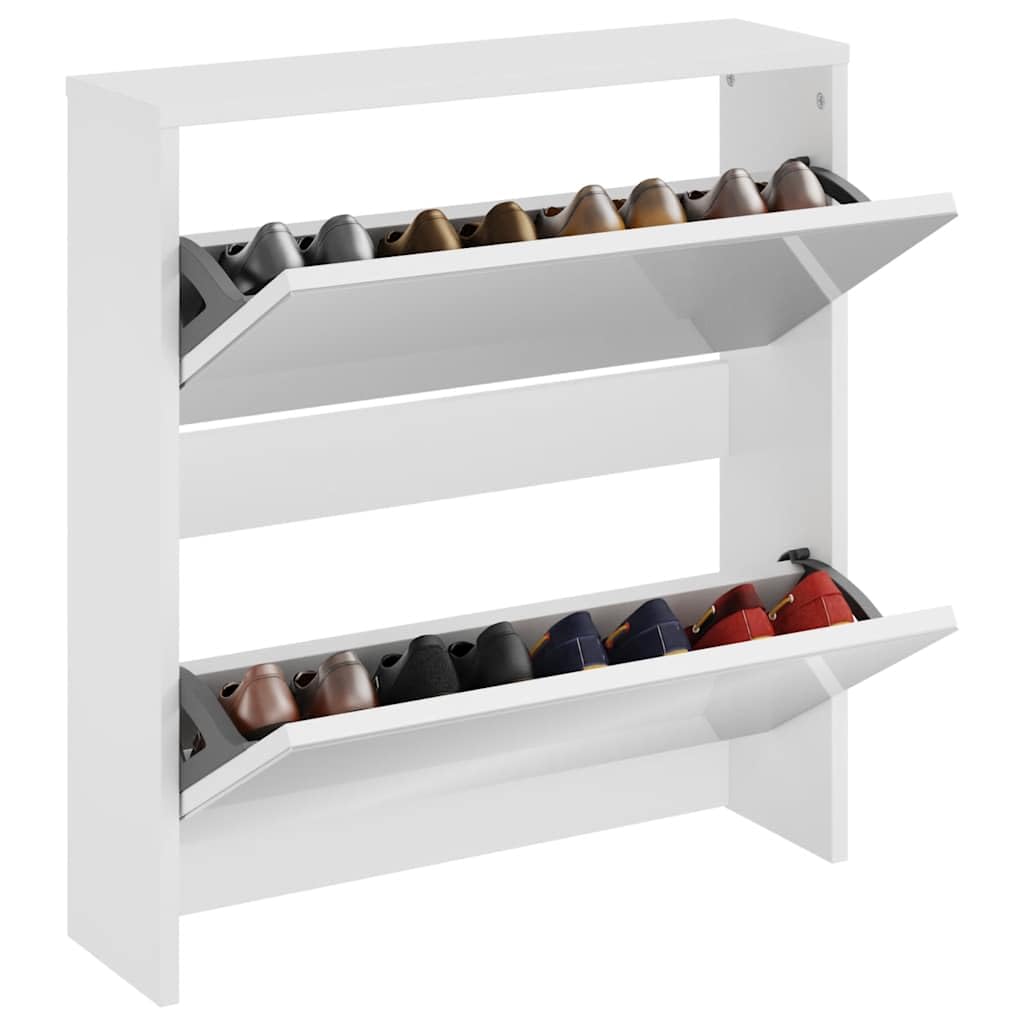 Szafka na buty z lustrem, wysoki połysk, biała, 63 x 17 x 67 cm, 2 składane półki, regał na buty do korytarza, przedpokoju, sypialni, organizer do zamkniętego przechowywania 6-8 par butów