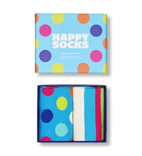 Happy Socks Fun Blue Crew Socks SetS, for Men and Women, made with Sustainable Cotton (US, Alpha, Small, Medium, Regular, Regular, 2-Pack Light Blue Mix Socks Gift Set)