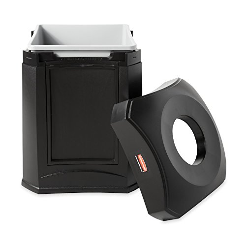 Image of Rubbermaid Commercial Products Landmark Store Front Container, Funnel Top with Panel Frame, 35 GAL, Black Plastic, Outdoor for Store Front /Gas Station /Convience Store