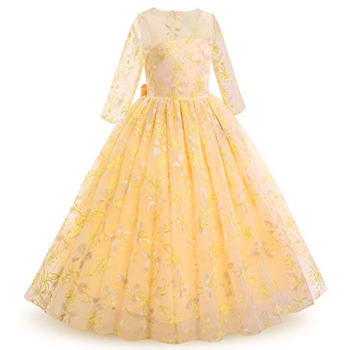 Flower Girls Vintage Floral Boho Lace 3/4 Sleeves Maxi Dress Wedding Princess Party Communion Evening Formal Dance Gown2