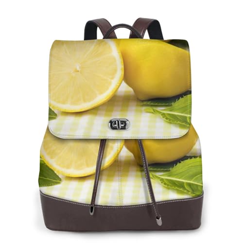Sac à dos en cuir pour femme jaune citron en cuir véritable haut de gamme