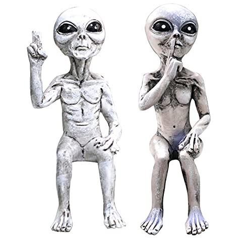 2 pièces Statue Extraterrestre Extra-atmosphérique Jardin Figurine, Statue D'alien en pour Décoration de Jardin Alien Décoration intérieure et extérieureSculpture en Resine pour Bureau à la Maison Cover