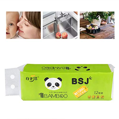 Papel Higiênico, 12 Rolos 4 Camadas Engrossar Papel de Banho Doméstico, Polpa de Bambu de Cor, Toalh