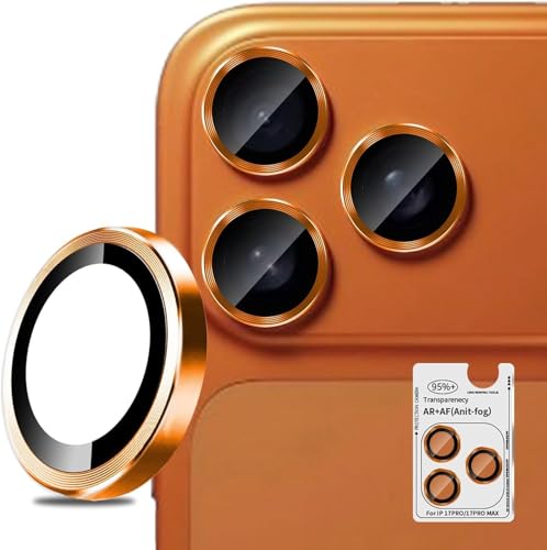Image of Choiche Camera Lens Protector for iPhone 17 Pro 6.3-Inch and iPhone 17 Pro Max 6.9-Inch, 9H Tempered Glass Metal Individual Ring Cover, Easy Installation Tray, HD Clear, 1 Set,(Cosmic Orange)