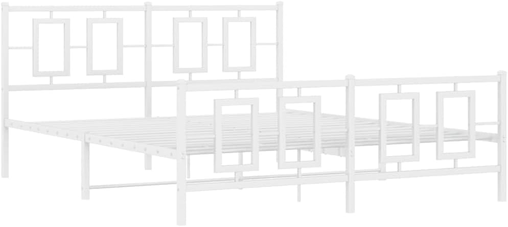vidaXL Metal Bed Frame with Headboard and Footboard, Double Bed Furniture, Bed Base Platform for Bedroom, Modern Style, White 59.1" x78.7