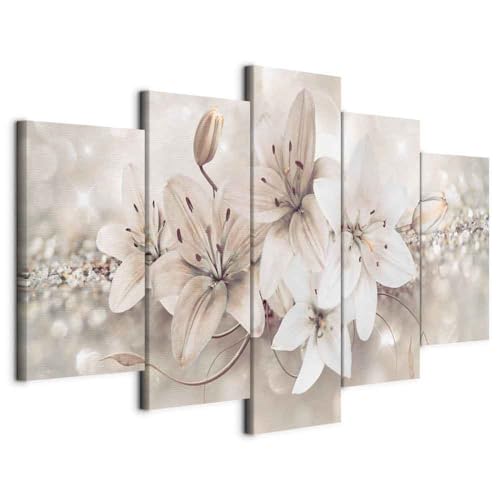 Cuadros B&D XXL - Cuadro en Lienzo Flores Lirios 200x100 cm Impresión de 5 Piezas Material no Tejido cuadros para dormitorios Impresión Artística decorativo de Pared cuadro grande b-A-0297-b-n