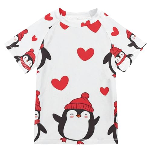 Jucciaco Boys Swimsuit Penguin Love Cute Red Sunscreen Kids Sun Rashguard Short Sleeve T-Shirts Swimwear Sets UPF 50+
