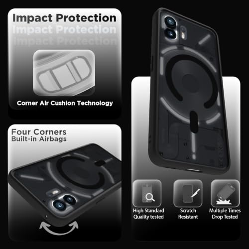 Image of RIGGEAR Shockproof Sleek Hybrid Armor Magnetic Back Cover Case Compatible with MagSafe Accessories for Nothing Phone 2 (Smoke Black Matte PC + Black TPU Bumper)