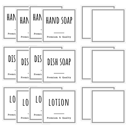 Image of Segbeauty 18pack Waterproof Soap Labels, Farmhouse Kitchen Bathroom Organization Labels, 2.5in Reusable Removable Cleaning Hand Soap Dispenser Stickers for 10oz 16oz 32oz Plastic or Glass Bottles