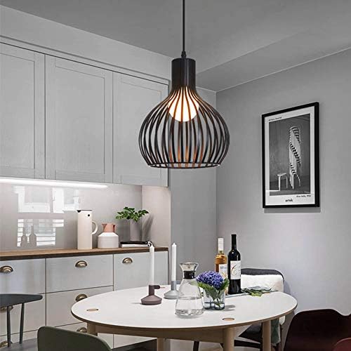 Mengjay Modern Industrial Style Metal Cage Pendant Light Black Ceiling Light Fixture RopeChandelier for Bedroom Cloakroom Living Room Ceiling Lamp