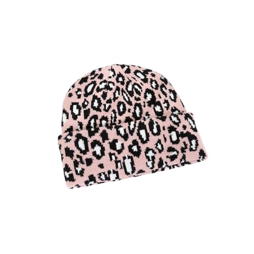 Gorro tejido de invierno para mujer con puño suave y diseño elegante leopardo
