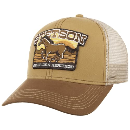 Stetson Gorra American Heritage Horse Hombre - Camionero de béisbol Malla Snapback, con Visera, Forro, Forro Verano/Invierno Primavera Verano Otoño Invierno - Talla única marrón