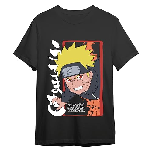 Comic Studio | Naruto Shippuden Camiseta | Artículo Licenciado Oficial | Naruto Uzumaki | Unisex | Negro | XXL