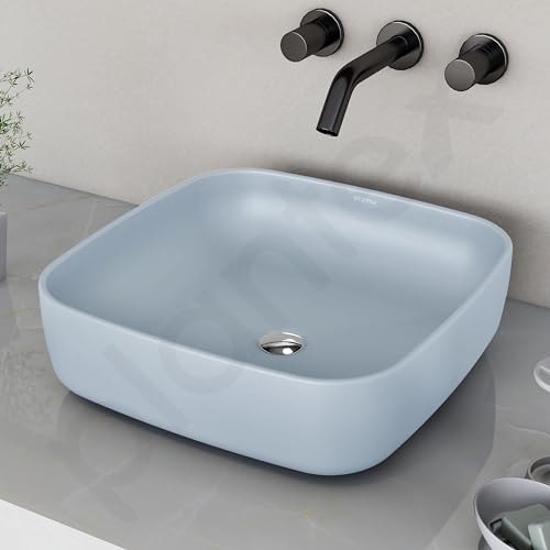 Image of Plantex Platinum Ceramic Tabletop Square Wash Basin /Countertop Bathroom Sink (Ocean, 16 x 16 x 5 Inch)