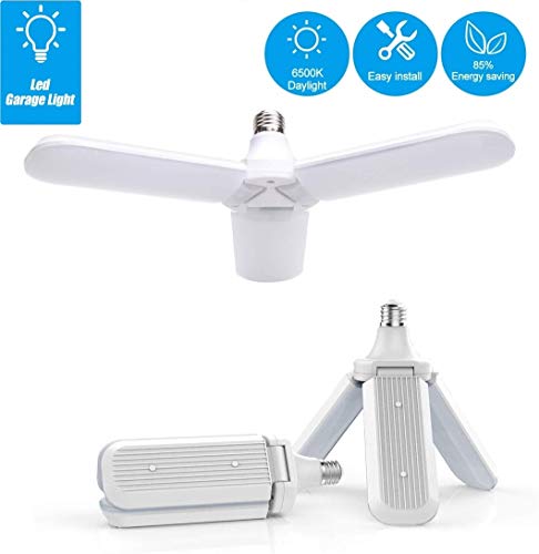 WinnowTe LED de Garaje Lámpara,Blanco Frío 45W E27 6500K 4000Lm,Lámpara de taller deformable con 3 paneles ajustables,para Garajes, Sótanos, Talleres, Almacenes(paquete de 1)