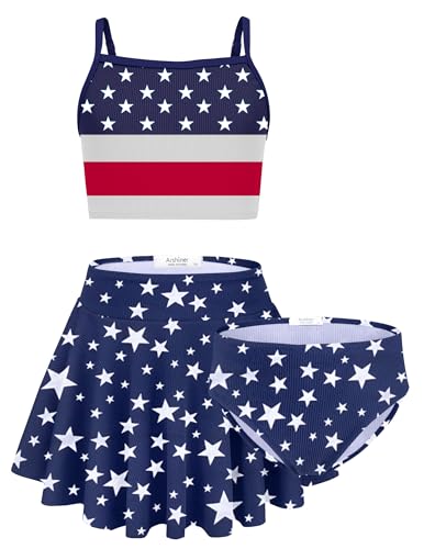 Image of Arshiner Girls 3 Piece Swimsuit for Teen Girl Tankini Swimsuits Bathing Suit Beach Bikini Swimwear with Skirt