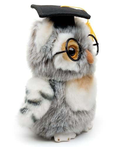 Uni-Toys - Eule (grau-weiß) mit Doktorhut und Brille - 18 cm (Höhe) - Plüsch-Vogel - Plüschtier, Kuscheltier