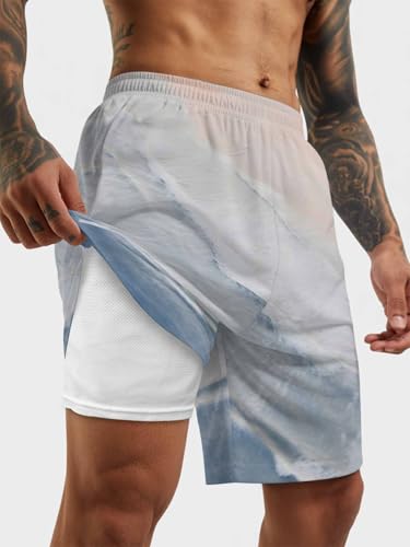 Mens Swim Trunks with Compression Liner,Coastal Blue Waves Men's Inseam Board Shorts Quick Dry Bathing Suit for Men/Boys2