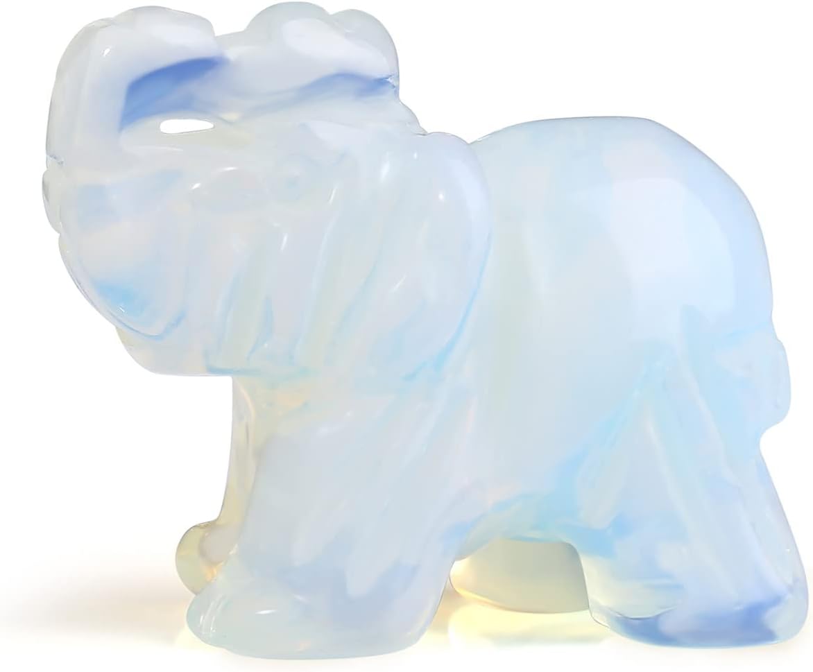 XIANNVXI Opalite Crystal Elephant Ornament Figurine Statue Opal Crystal Gemstone Opalite Stone Elehphant Cute Shelf Ornament for Shelve Desk Table Shelf Decor 1.5"