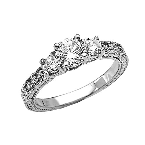 Art Deco Diamond 10k White Gold Engagement and Proposal Ring