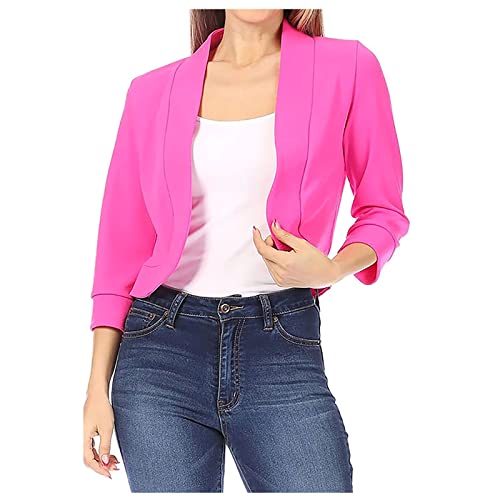 Uodsvp Women's Winter Coats, Women's Coat Chamarras Para Mujer Long Jackets For Women Fashion Casual Solid Color Cardigan Top Jacket Small Suit Wool Woman Pink Pea Peacoat Red Dress (M, Hot Pink) #TOP23